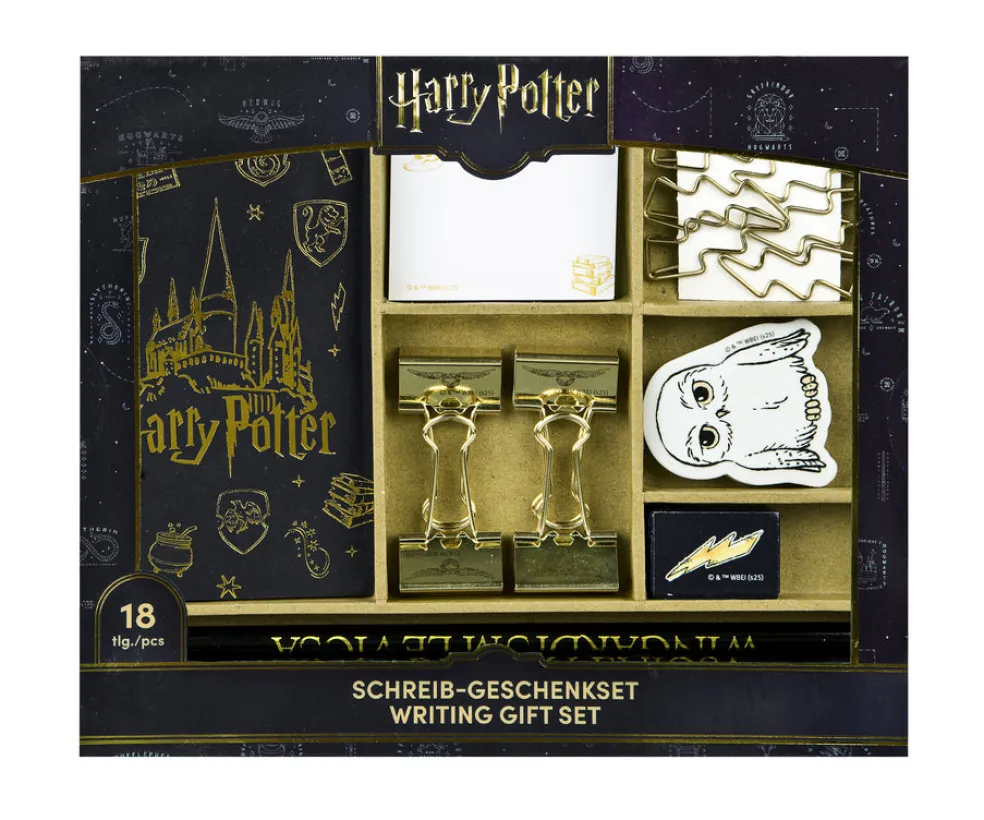 Harry Potter kirjoitussetti lahjalaatikossa