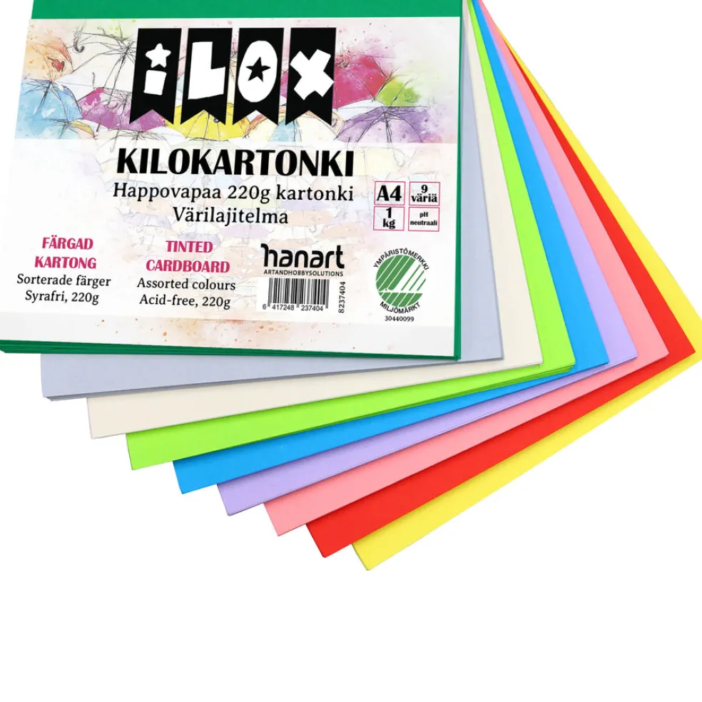 Kartonkilajitelma A4/80 arkkia, 220g, 9 väriä, 1kg