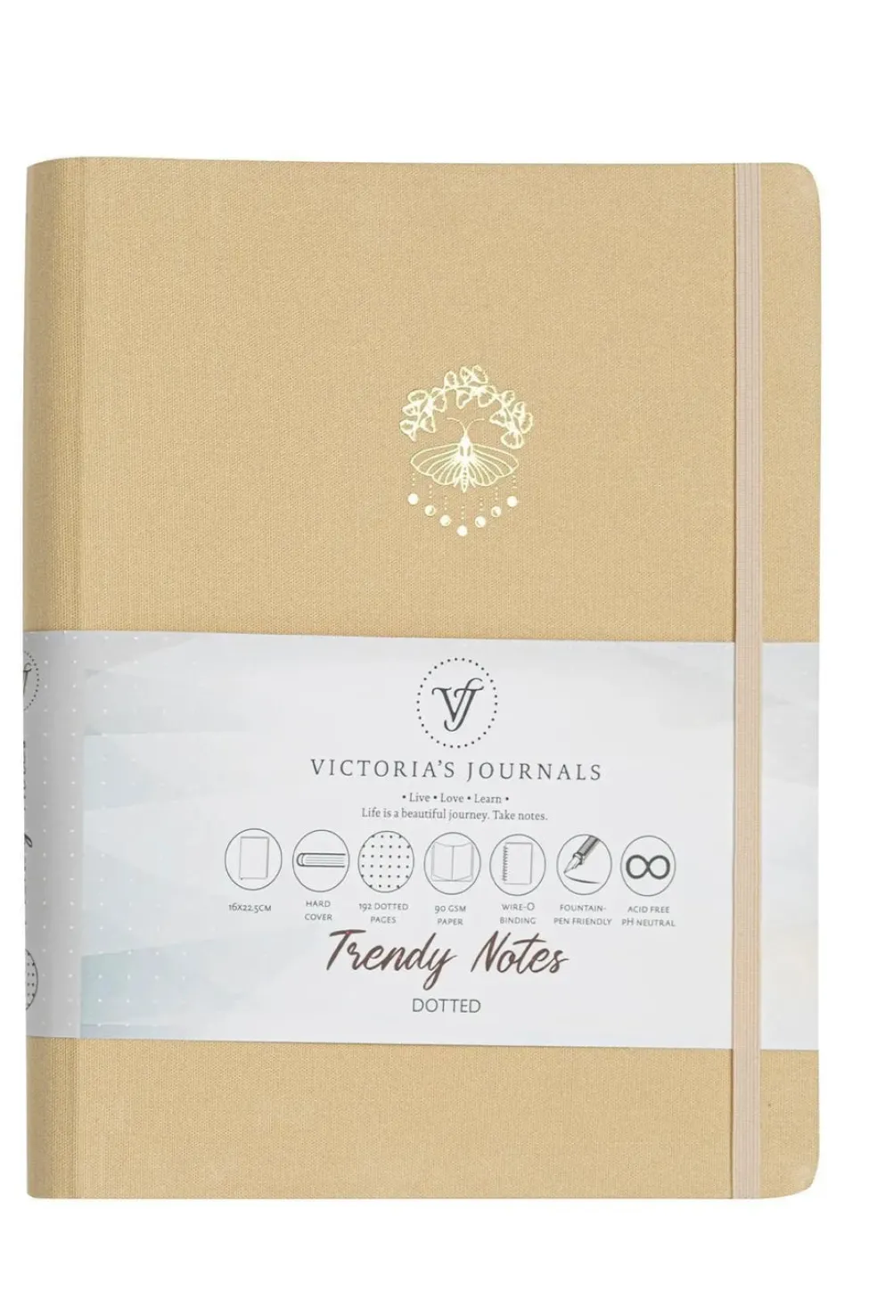 Kierremuistikirja Victorias Journals 16x22cm/192s pistesivut, beige