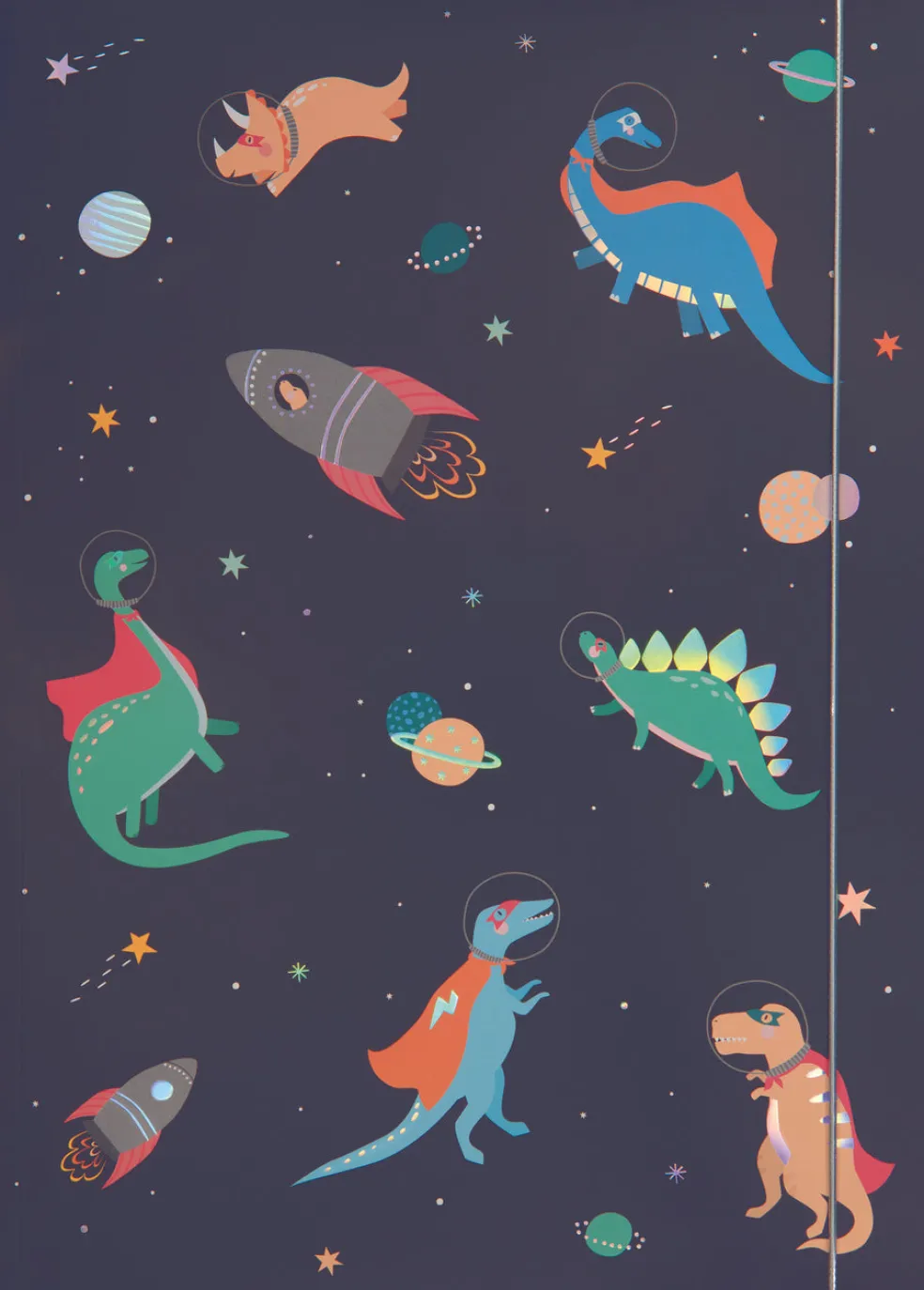 Kulmakuminauhakansio A3 Space Dino kuminauhalla