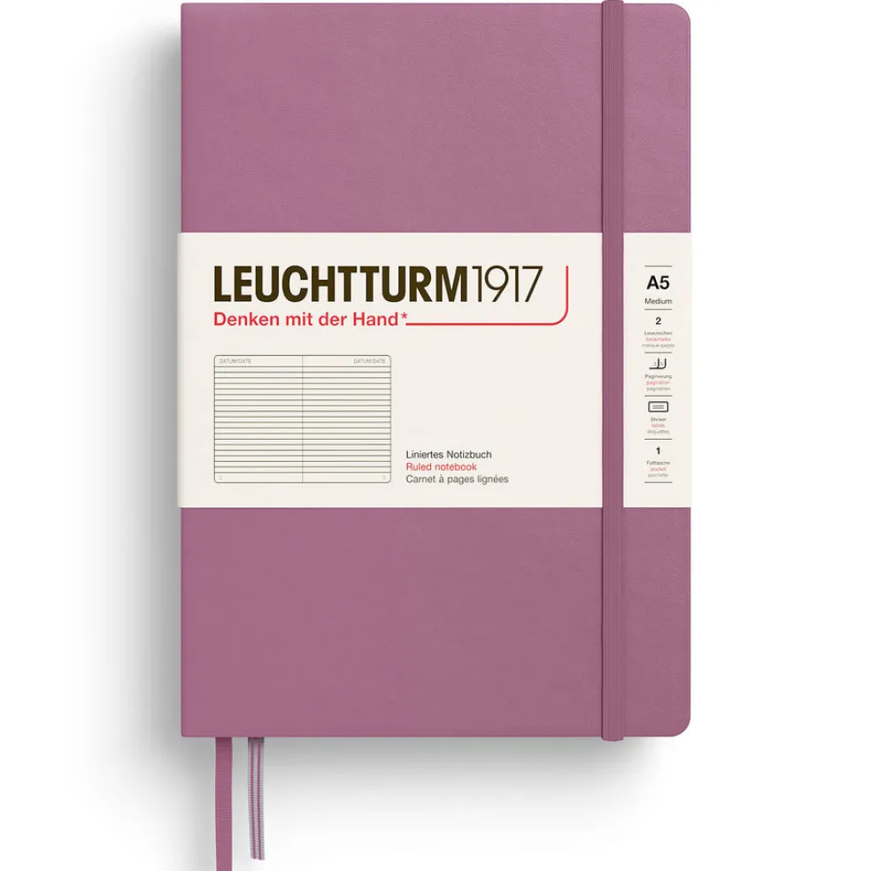 Muistikirja A5 Leuchtturm1917 Hard Dusty Rose ruled, kovakantinen viivallinen