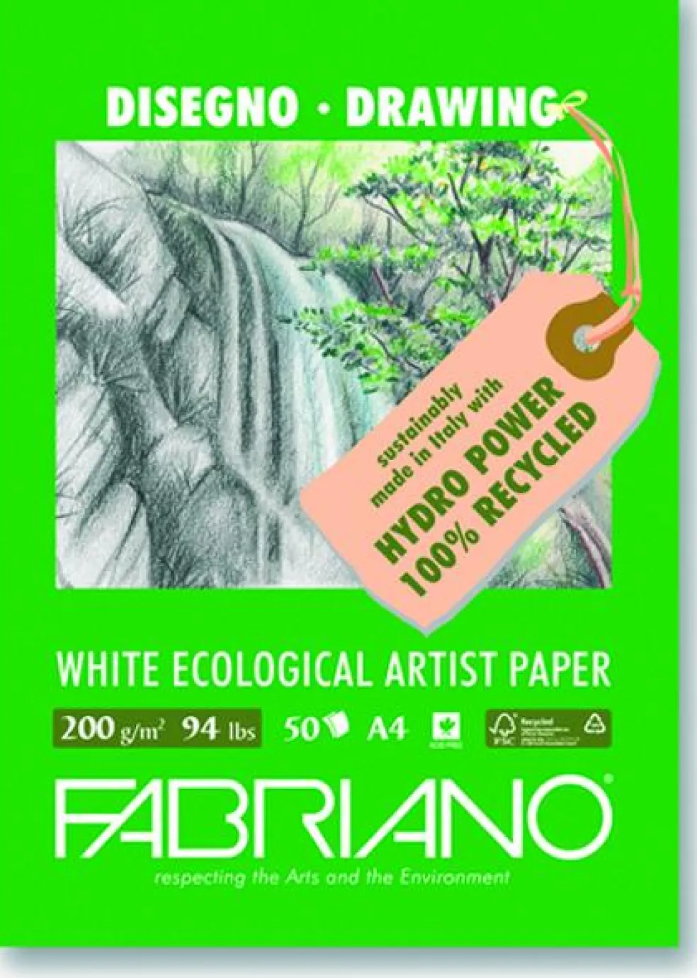 Piirustuslehtiö A4/50 200g kierrätyspaperia, Fabriano