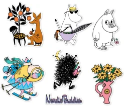 Tarrapakkaus Muumi 6 kpl, Muumipeikko, Niiskuneiti, Haisuli , Nipsu, Hemuli ja Kukkavaasi NordicBuddies