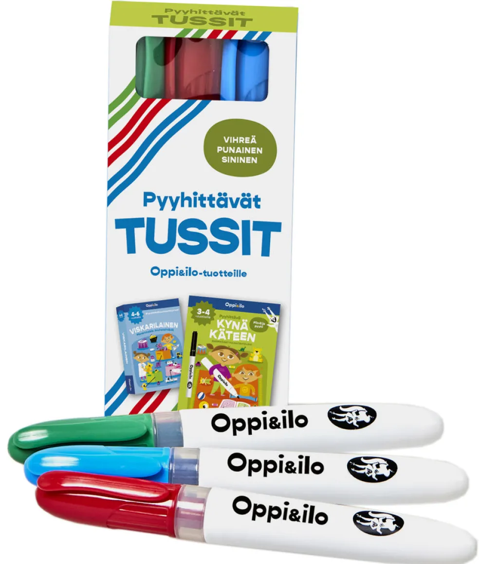 Tussit Oppi&Ilo-tekemiskorteille 3 kpl vihreä, punainen, sininen