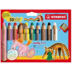 Värikynä 10 kpl Woody 3in1 + teroitin Special Edition Stabilo
